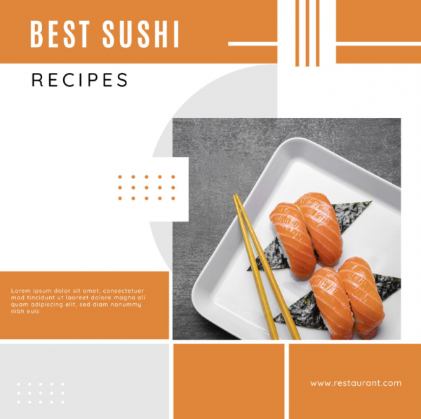 Desain brosur katering dengan tata letak grid